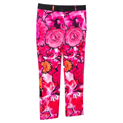 Pre-owned Roberto Cavalli Pink Floral Print Stretch Cotton Pants S