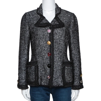 Pre-owned Dolce & Gabbana Monochrome Tweed Button Detail Jacket M In Black
