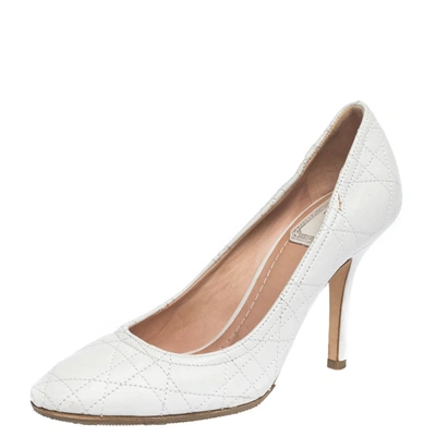 Pre-owned Dior White Cannage Leather Pumps Size 35.5