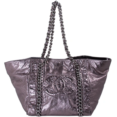 Pre-owned Chanel Metallic Bronze Leather Large Modern Chain Tote