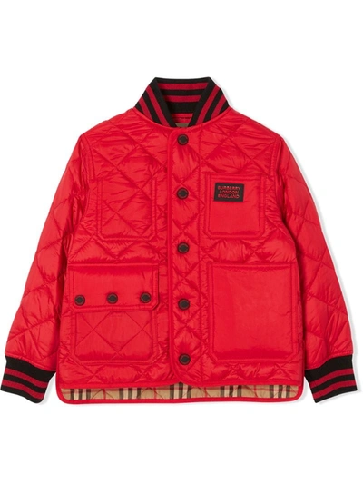 Burberry Kids' Diamond Quilted Buttoned Jacket In Red