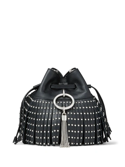 Jimmy Choo Mini Leather Callie Drawstring Bucket Bag In Black