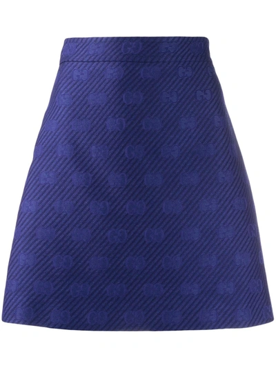 Gucci Diagonal Gg-jacquard Wool-silk Skirt In Blue