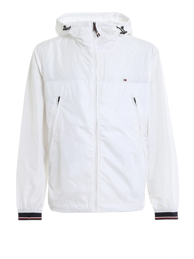 Tommy Hilfiger Water Repellent Hooded Windbreaker In White