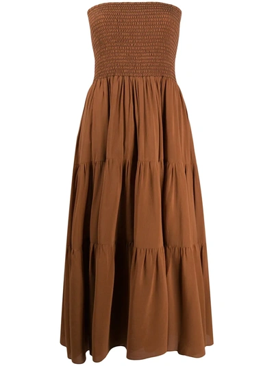 Pinko Tiered Midi Dress In Brown