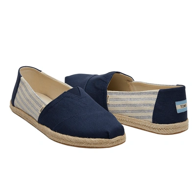 Toms Espadrilles In Navy Stripe Linen With Rope Detail-blues