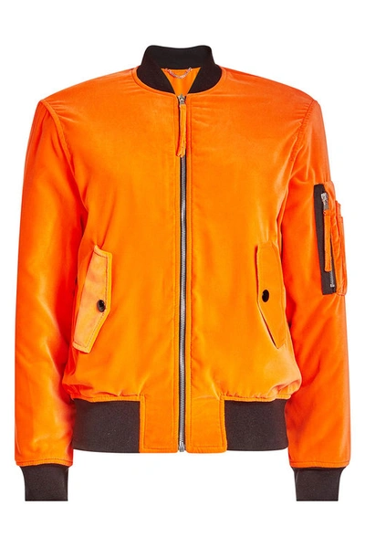 Moschino Logo-print Velvet Bomber Jacket In Orange