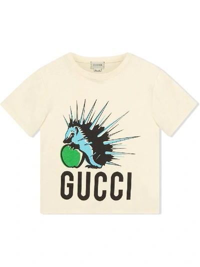Gucci Kids' Children's Hedgehog Print Cotton T-shirt In White