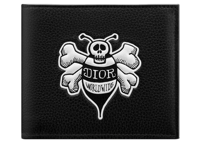 Pre-owned Dior And Shawn Wallet (8 Card Slot) Bee Black