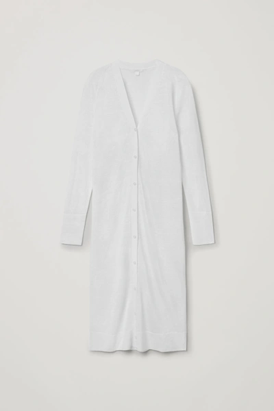 Cos Long Linen-silk Cardigan In White