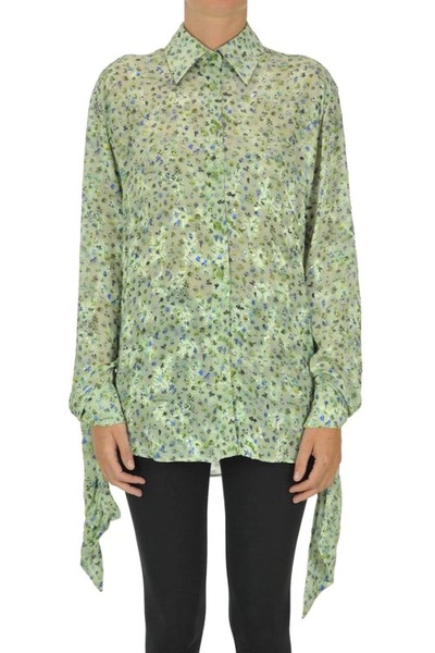 Acne Studios Embroidered Viscose Shirt In Green