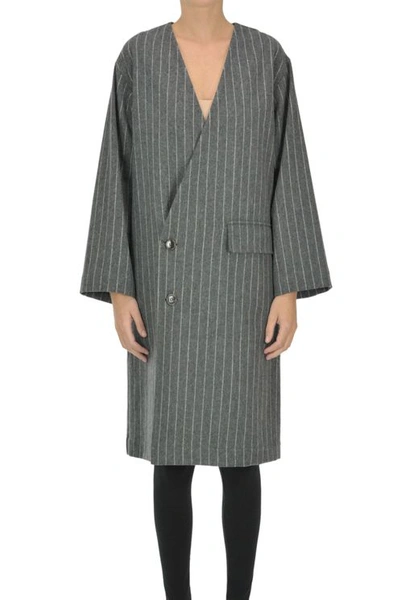 Zucca Pinstriped Wool Coat In Grey