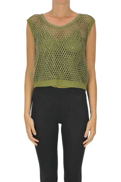 Ermanno Scervino Embellished Cut-out Knit Top In Green