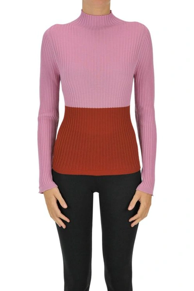 Mantù Ribbed Knit Turtleneck Pullover In Pink