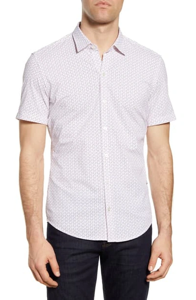 Hugo Boss Robb Slim Fit Mini Floral Short Sleeve Button-up Performance Shirt In Pink