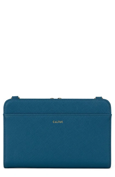 Calpak Faux Leather Rfid Travel Wallet In Deep Blue