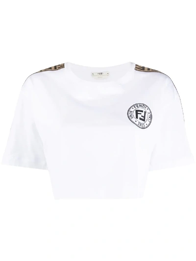 Fendi Logo Cotton Cropped T-shirt In White