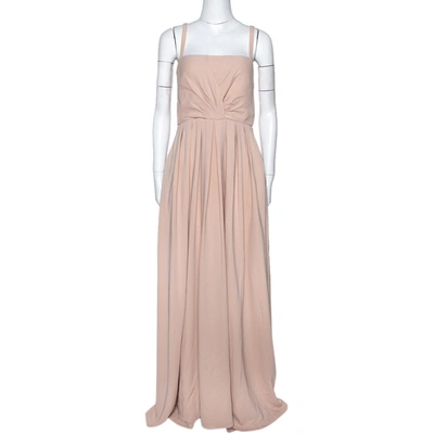 Pre-owned Valentino Beige Silk Pleated Sleeveless Maxi Dress M