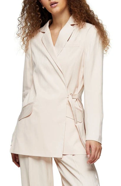 Topshop Striped Blazer In Blush Pink Two-piece-neutral In Nude