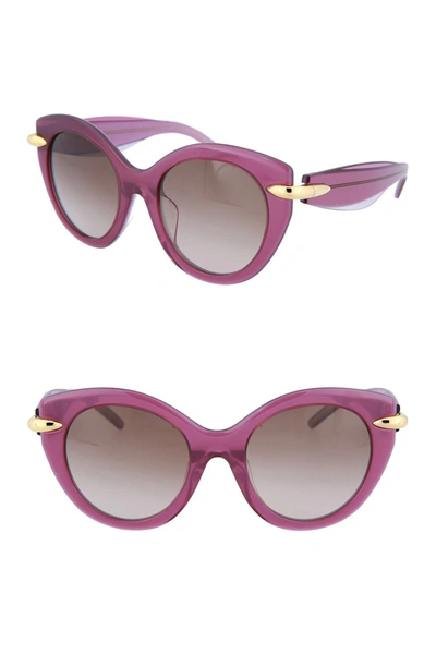 Pomellato 52mm Rounded Cat Eye Sunglasses In Violet Violet Brown