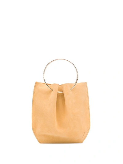 The Row Suede Micro Flat Circle Bucket Bag In Yellow