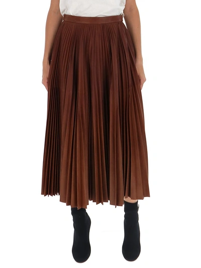 Prada Pleated Midi Skirt In Brown