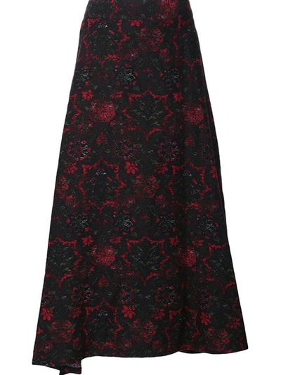 Y's Abstract Print Full Skirt In Black