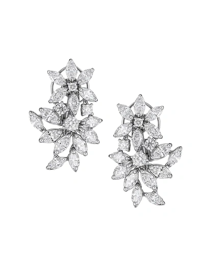 Zydo Luminal 18k White Gold & Diamond Flower Custer Drop Earrings In Diamond White Gold
