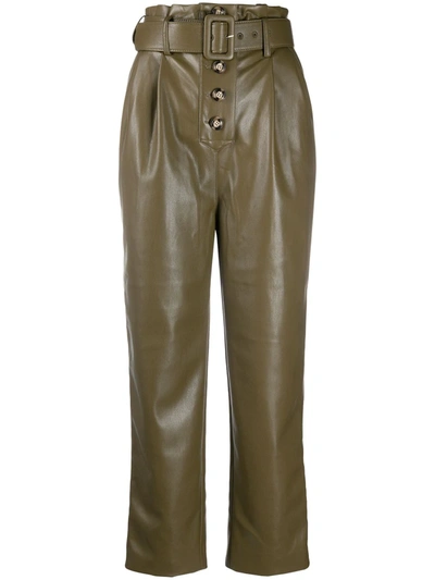 Self-portrait High-rise Faux-leather Straight Pants In Green