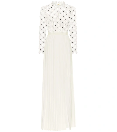 Self-portrait Daisy Pleated Guipure-lace Gown In White