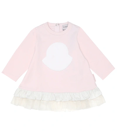 Moncler Baby Logo弹力棉质连衣裙 In Pink