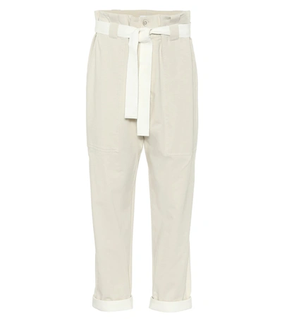 Brunello Cucinelli Paperbag-waist Cotton-blend Trousers In White