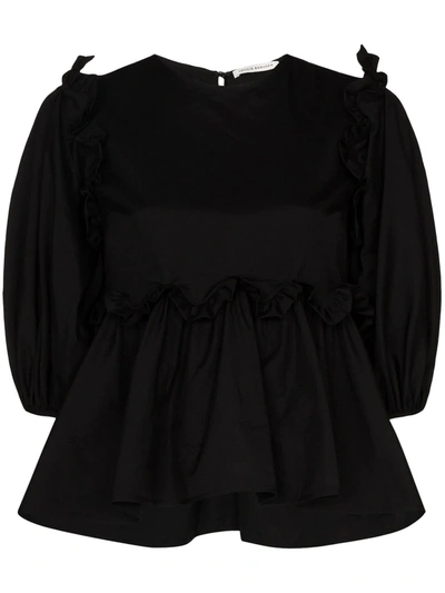 Cecilie Bahnsen Marie Tie-back Ruffled Peplum-hem Poplin Top In Black