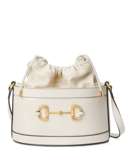 Gucci 1955 Horsebit Grained-leather Bucket Bag In Gold Tone,white