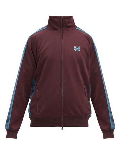 Needles Butterfly-embroidered Jersey Track Jacket In Burgundy