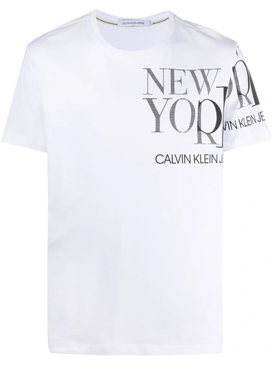 Calvin Klein Jeans Est.1978 Ny Logo Print Cotton Jersey T-shirt In White