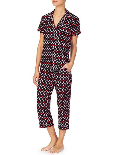 Kate Spade Mini Primrose Cropped Knit Pajama Set In Black/multi