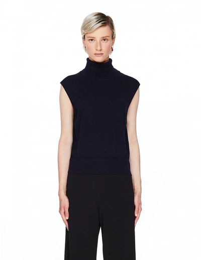 The Row Lenora Cashmere And Wool Top In Navy Blue