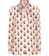 Valentino Pussy-bow Printed Silk-satin Twill Shirt In White