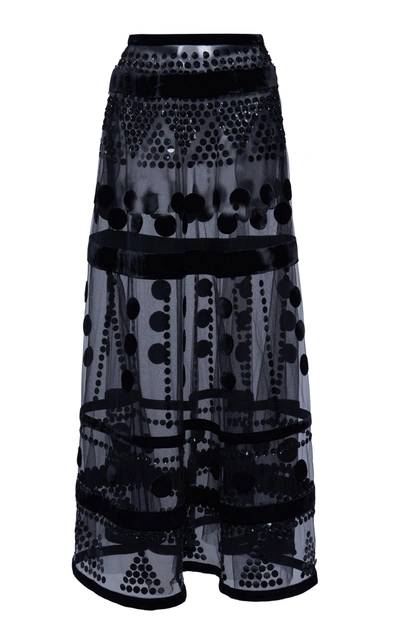 Valentino Sequin-embellished Flocked Tulle Maxi Skirt In Black
