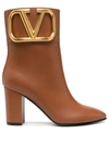 Valentino Garavani Vlogo Block-heel Ankle Boots In Brown