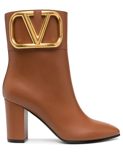 Valentino Garavani Vlogo Block-heel Ankle Boots In Brown