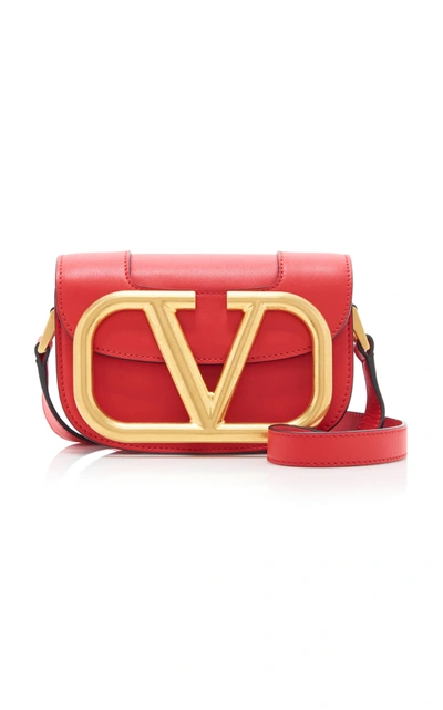 Valentino Garavani Kids' Garavani Supervee Small Leather And Brass Shoulder Bag In Red