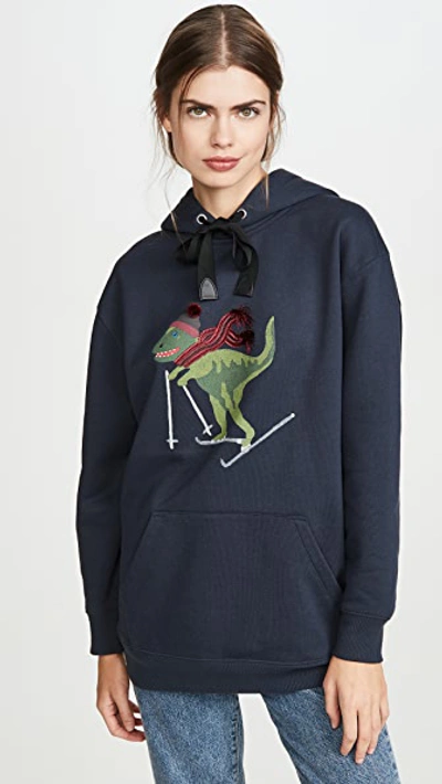 Coach Embroidered Detail Hoodie In Navy