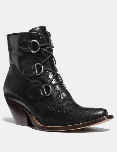 Coach Lace Up Chain Bootie In Black - Size 5.5 B In Color<lsn_delimiter>black