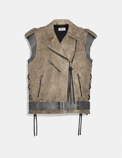 Coach Moto Vest In Brown - Size 02 In Limestone