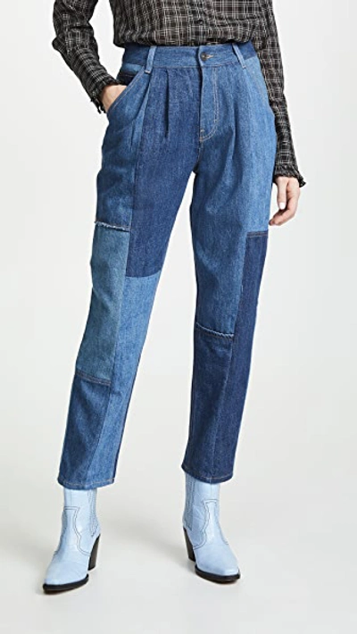 Coach 1941 Denim Patchwork Pleated Trousers In Blue