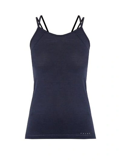 Falke Wool And Silk-blend Performance Cami Top In Navy