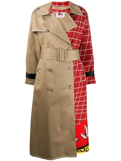 Ports 1961 Checkered-panel Trench Coat In Brown
