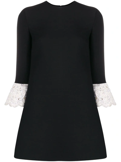 Valentino Contrasting Lace Sleeves Mini Dress In Black/white